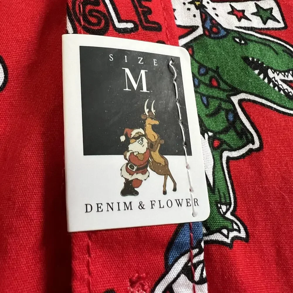 Denim & Flower Ricky Singh Shirt Mens Medium Red Christmas Button Short Sleeve - Picture 5 of 12